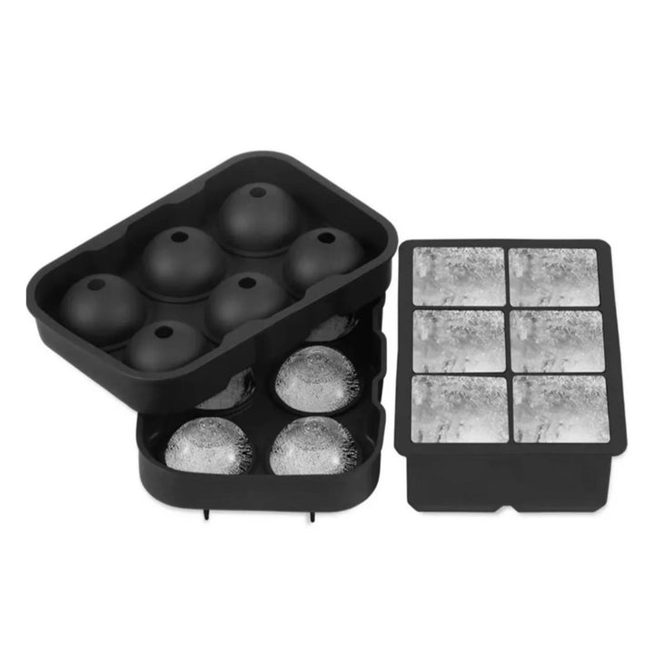 2pcs 6 Grid Ice Cube Molds Silicone Sphere Ice Ball Maker Mold with Funnel Square Ice Cube Tray Black