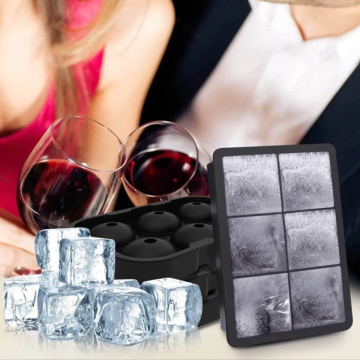 2pcs 6 Grid Ice Cube Molds Silicone Sphere Ice Ball Maker Mold with Funnel Square Ice Cube Tray Black