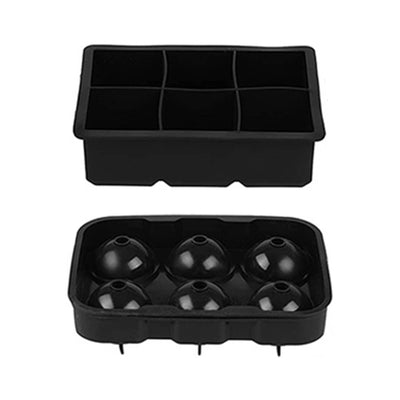 2pcs 6 Grid Ice Cube Molds Silicone Sphere Ice Ball Maker Mold with Funnel Square Ice Cube Tray Black