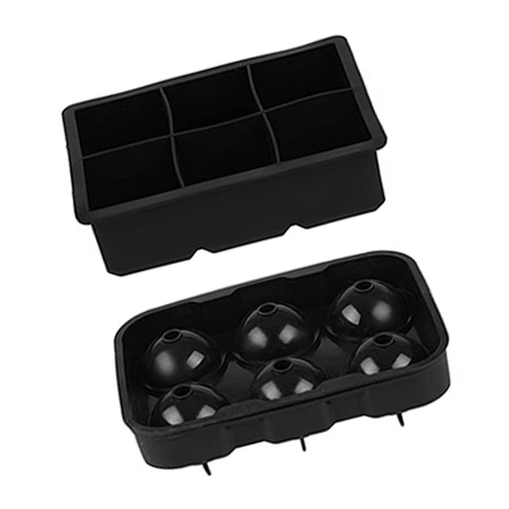 2pcs 6 Grid Ice Cube Molds Silicone Sphere Ice Ball Maker Mold with Funnel Square Ice Cube Tray Black