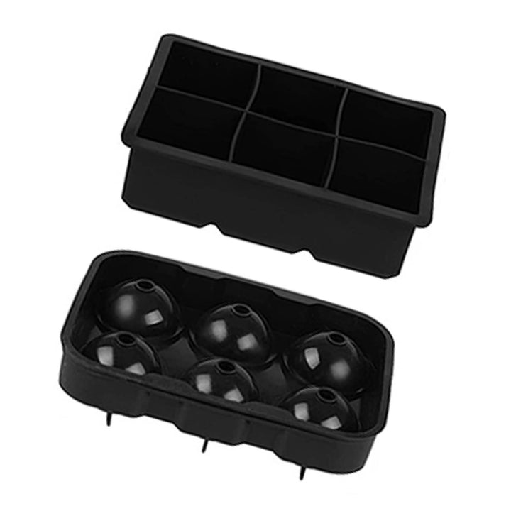 2pcs 6 Grid Ice Cube Molds Silicone Sphere Ice Ball Maker Mold with Funnel Square Ice Cube Tray Black
