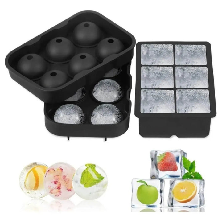 2pcs 6 Grid Ice Cube Molds Silicone Sphere Ice Ball Maker Mold with Funnel Square Ice Cube Tray Black